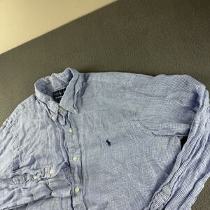 Polo Ralph Lauren Shirt Men's XL Blue Ocean Wish Linen Plaid Gingham Breathable